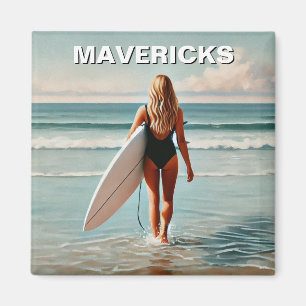Aimant Surf en Mavericks Californie Surfer Girl Wave