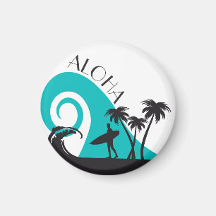 Aimant Surf moderne Aloha et palmiers