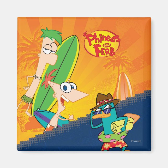 Aimant Surf Phineas, Ferb et Agent P (Devant)