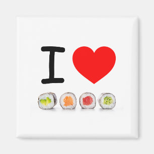 Aimant Sushi coloré "I love sushi" Coeur rouge