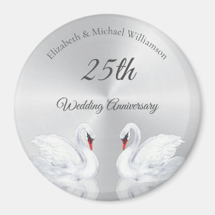 Aimant Swans Silver coutume 25e anniversaire Mariage 