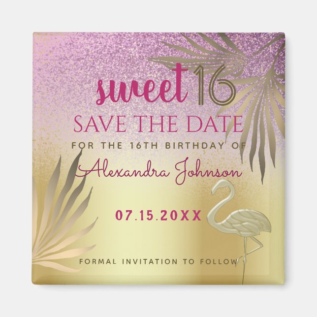Aimant Sweet 16 Anniversaire Enregistrer La Date (Devant)
