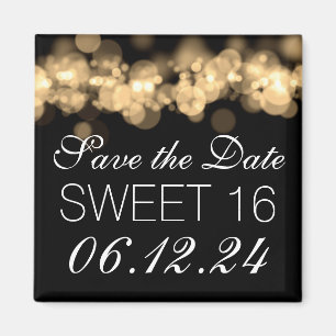 Aimant Sweet 16 Anniversaire Gold Bokeh Lumières