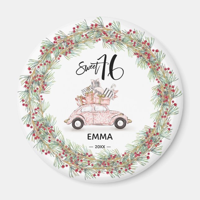 Aimant Sweet 16 Signature Script Voiture Verdure Vacances (Devant)