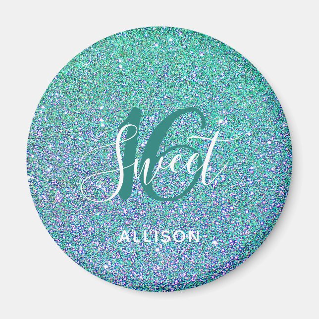 Aimant Sweet 16 Turquoise Blue Parties scintillant Party  (Devant)