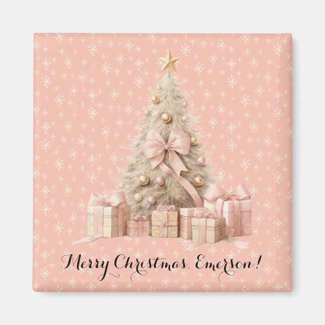 Aimant Sweet Cute & Girly Pastel Soft Pink sapin de Noël (Devant)