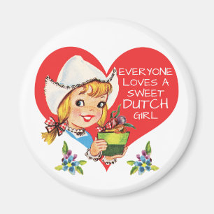 Aimant Sweet Dutch Girl Vintage Tulips Meisje & Heart