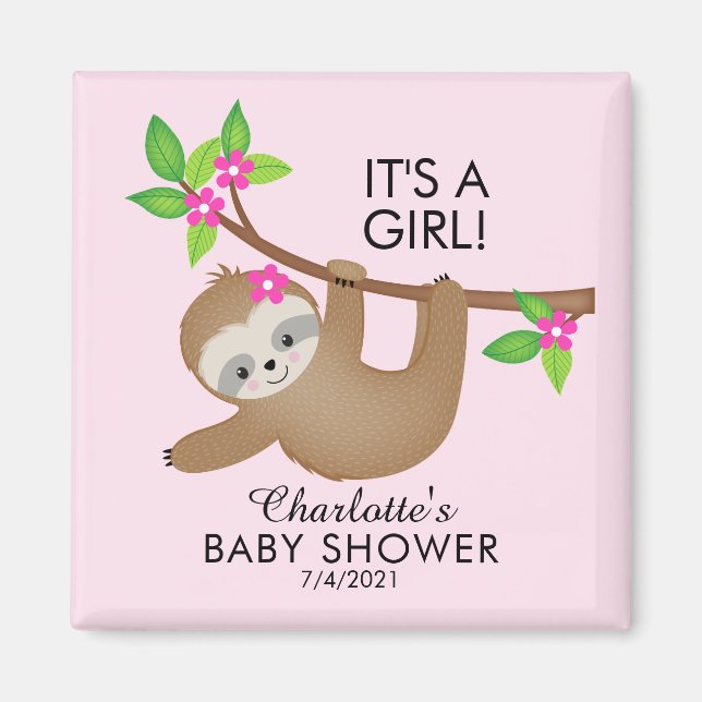 Aimant Sweet Sloth Girls Baby shower Favoriser l'aimant (Devant)