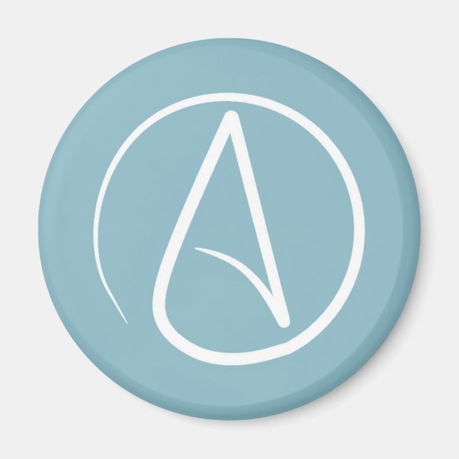 Aimant Symbole athée : blanc sur gris-bleu (Devant)