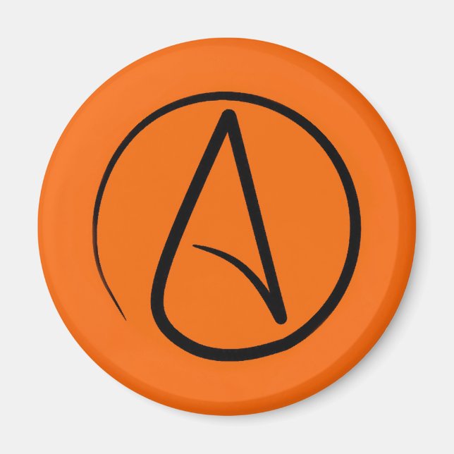 Aimant Symbole athée : noir sur orange (Devant)