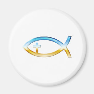 Aimant Symbole chrétien de poissons avec le crucifix -