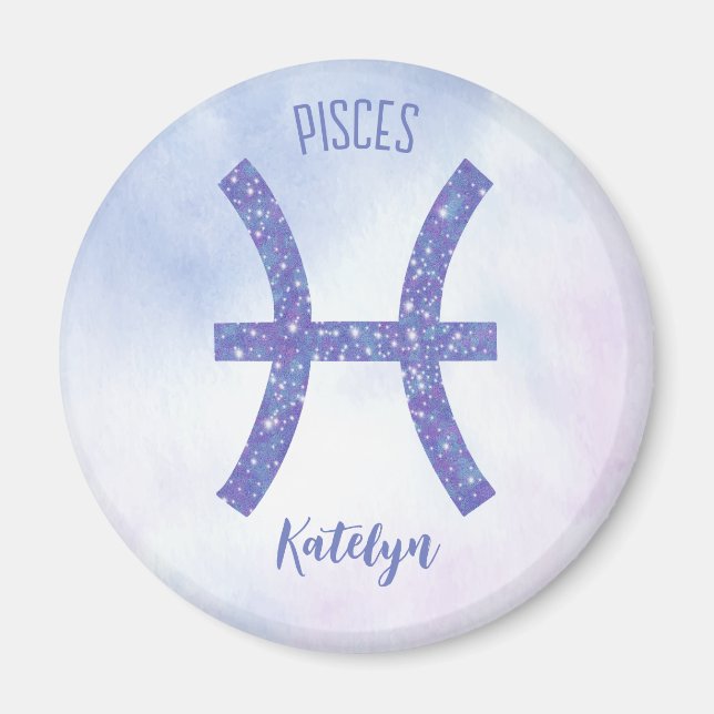 Aimant SYMBOLE D'Astrologie Pisces Cute Personalisé Purpl (Devant)