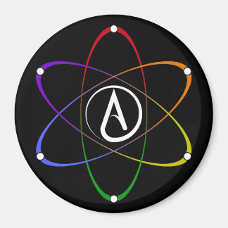 Aimant Symbole d'atome athée arc-en-ciel blanc