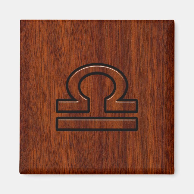Aimant Symbole de la Libra Zodiac sur l'acajou (Devant)