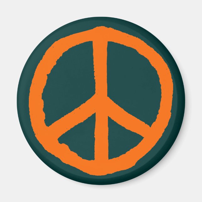 Aimant Symbole de la paix brute - Orange sur Vert foncé (Devant)