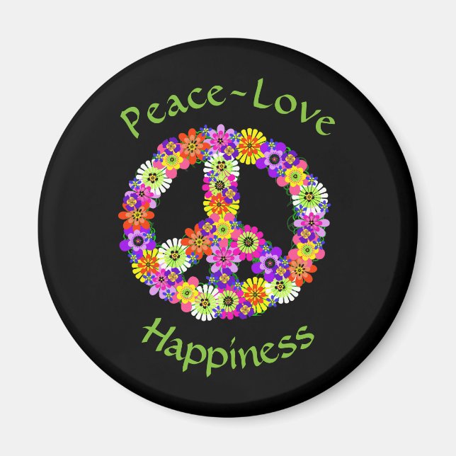 Aimant SYMBOLE DE LA PAIX Florale Paix Amour Bonheur (Devant)