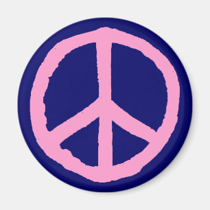 Aimant Symbole de paix brut - rose sur bleu foncé