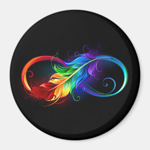Aimant Symbole d'infini avec plume arc-en-ciel
