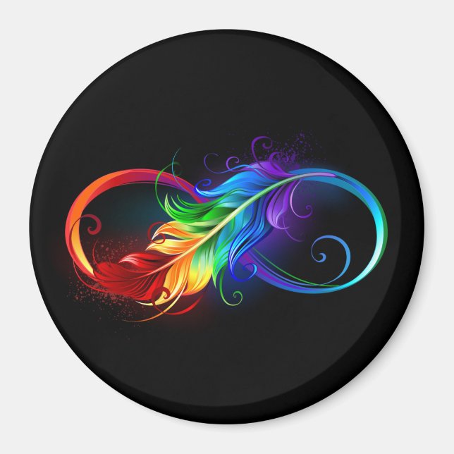 Aimant Symbole d'infini avec plume arc-en-ciel (Devant)