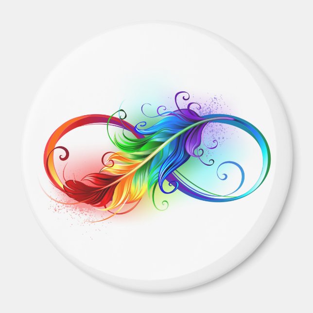 Aimant Symbole d'infini avec plume arc-en-ciel (Devant)