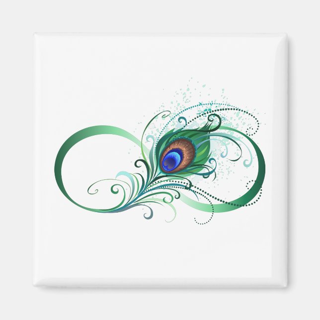 Aimant Symbole d'infini avec plume de paon (Devant)