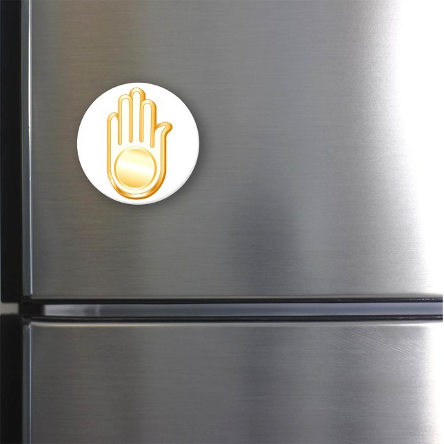 Aimant Symbole Jain (Jain Symbol Magnet. Golden Ahimsa symbol of the Jain faith. )