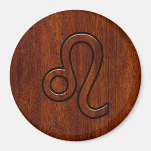Aimant Symbole Leo Zodiac en bois de mahogany