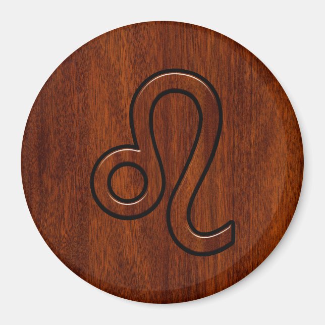 Aimant Symbole Leo Zodiac en bois de mahogany (Devant)