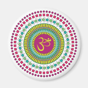 Aimant Symbole Om de Mandala Spirituel vert rose Géométri