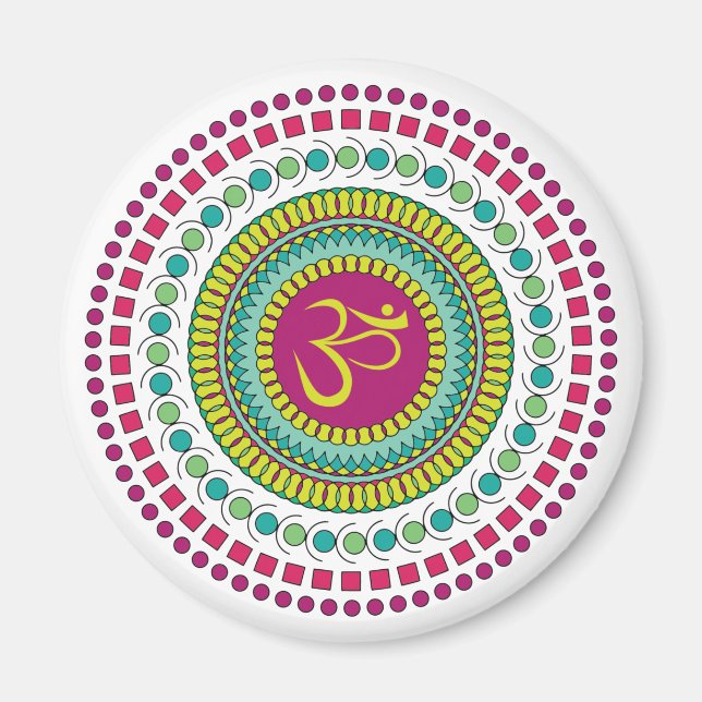 Aimant Symbole Om de Mandala Spirituel vert rose Géométri (Devant)
