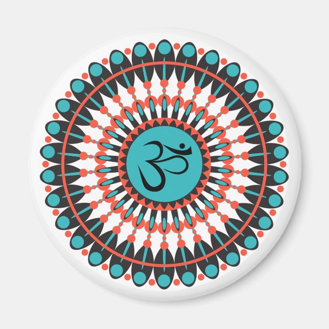 Aimant Symbole Om Mandala Spirituel Turquoise Géométrique (Devant)