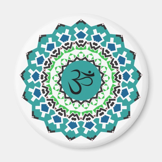 Aimant Symbole spirituel Mandala Yoga Om Symbole Turquois (Devant)
