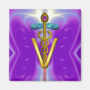Aimant SYMBOLE VÉTÉRINAIRE DE CADUCE D'OR Purple Bleu Tur