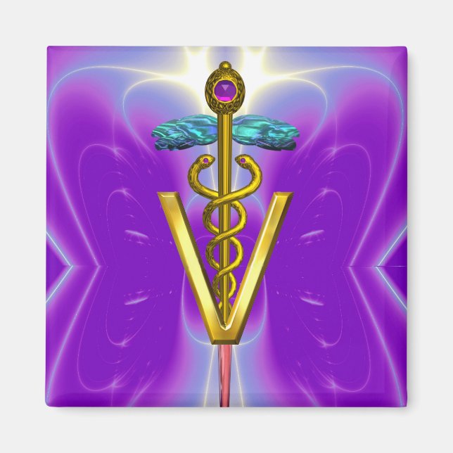 Aimant SYMBOLE VÉTÉRINAIRE DE CADUCE D'OR Purple Bleu Tur (Devant)