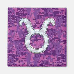 Aimant Symbole Zodiaque de Pearl Taurus sur Camo numériqu