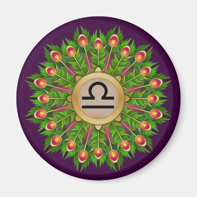Aimant Symbole Zodiaque de plumes de paon Libra (Devant)