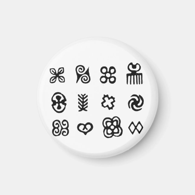 Aimant Symboles africains Adinkra Noir et Blanc (Devant)