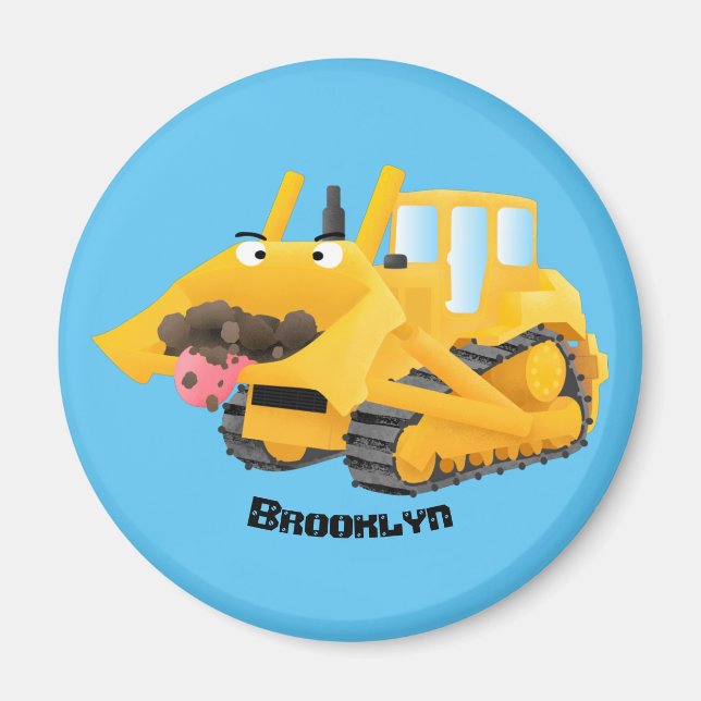 Aimant Sympa joli caractère de dessin animé au bulldozer  (Devant)