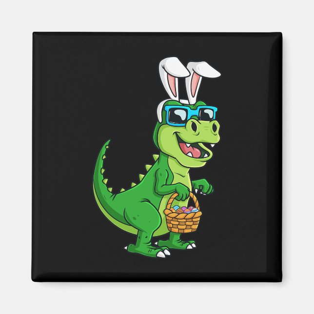 Aimant T Rex Lapin De Pâques Avec Panier Oeufs Dinosaure  (Devant)