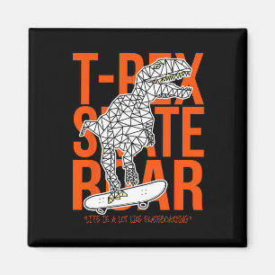 Aimant T-rex Skate Rugissement Dessin Drôle de Dinosaure