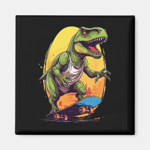 Aimant T-rex Skateur - Planche à roulettes Skateboardeur
