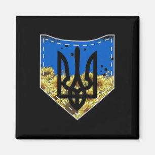 Aimant T-shirt à poche avec drapeau ukrainien et trysub S