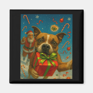 Aimant T-shirt de Noël mignon Pitbull - Santa et Pittie X