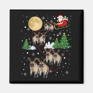 Aimant T-shirt de Noël Pug Chiens Arbre Xmas Animal Famil