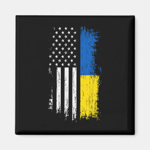Aimant T Shirt Drapeau Américain Ukrainien - Fierté Ukrai