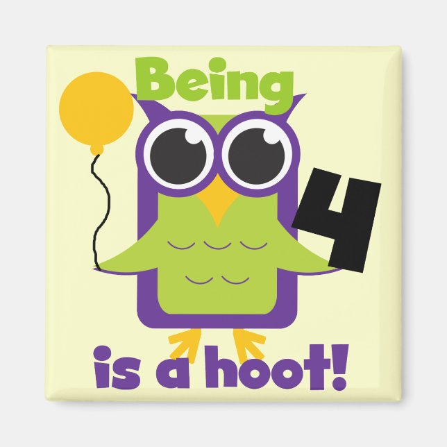 Aimant T-shirts et cadeaux 4e anniversaire de Hoot Owl (Devant)