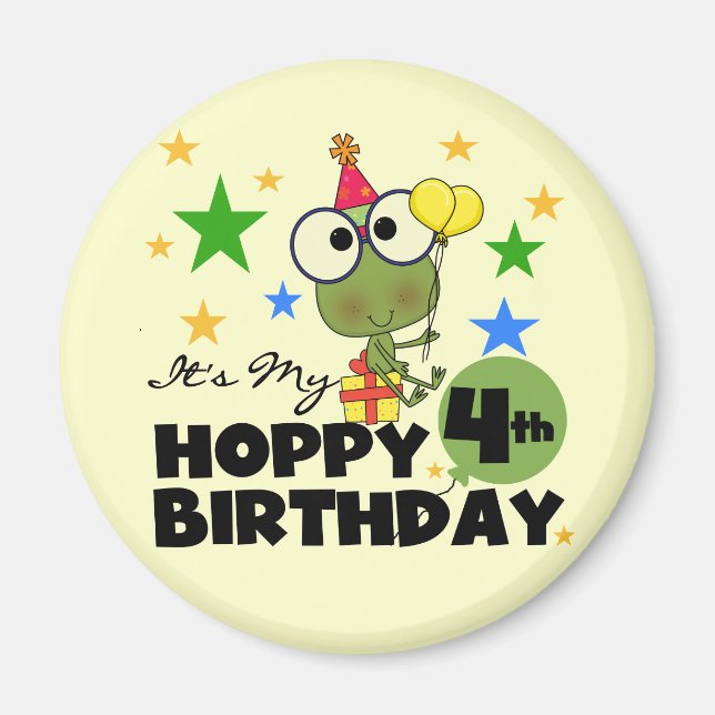 Aimant T-shirts et cadeaux 4th Birthday Frog Hoppy (Devant)