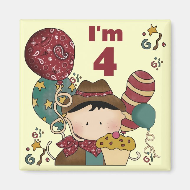 Aimant T-shirts et cadeaux Cowboy 4e anniversaire (Devant)