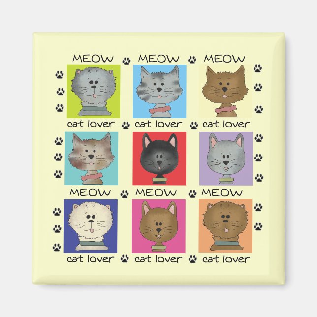 Aimant T-shirts et cadeaux d'amoureux des chats de Meow (Devant)