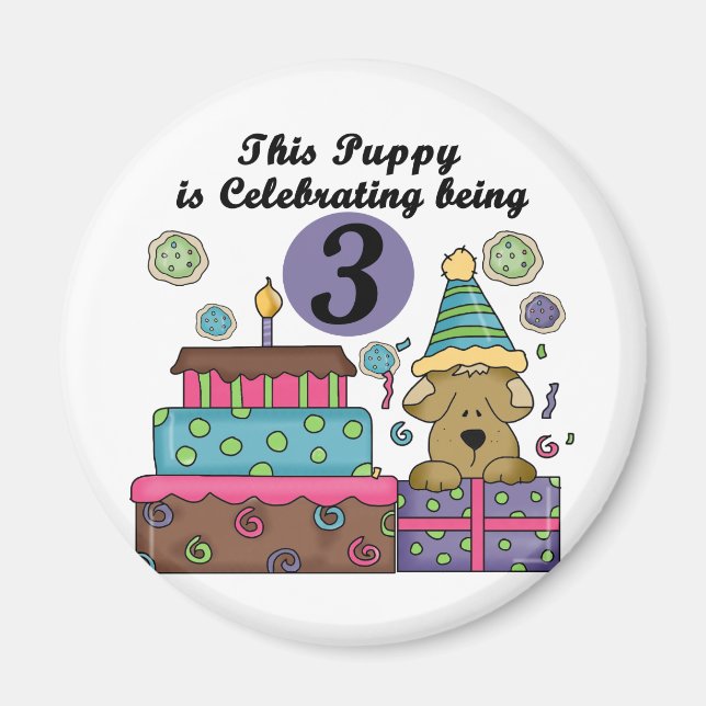 Aimant T-shirts et cadeaux de marionnettes 3e anniversair (Devant)